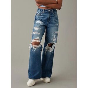American Eagle Super High Rise Baggy Wide Leg Ripped Jeans